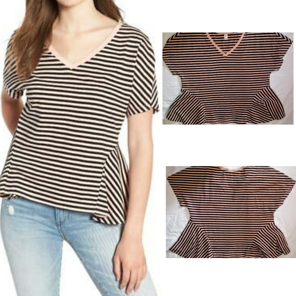 BP Contrast Stripe Peplum Tee Shirt, NWT